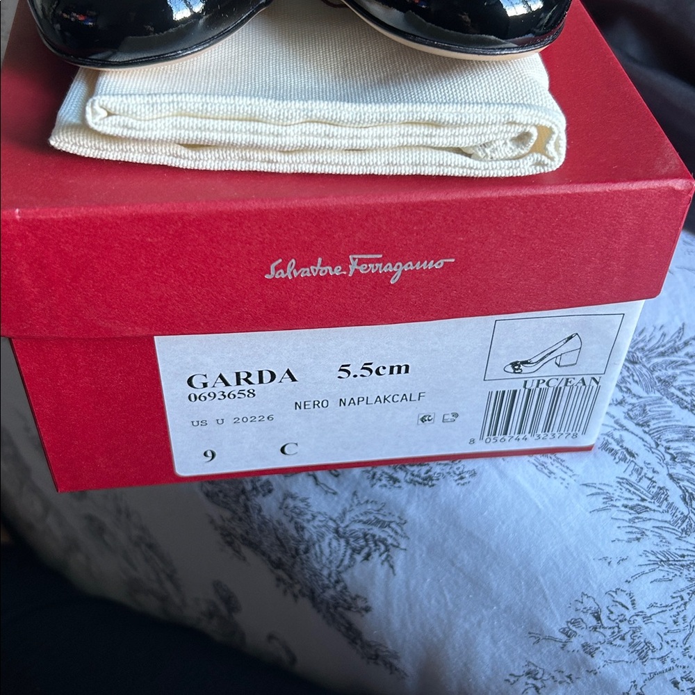 Never Worn -Salvatore Ferragamo Black Heels with Gold Accents - Picture 3 of 6